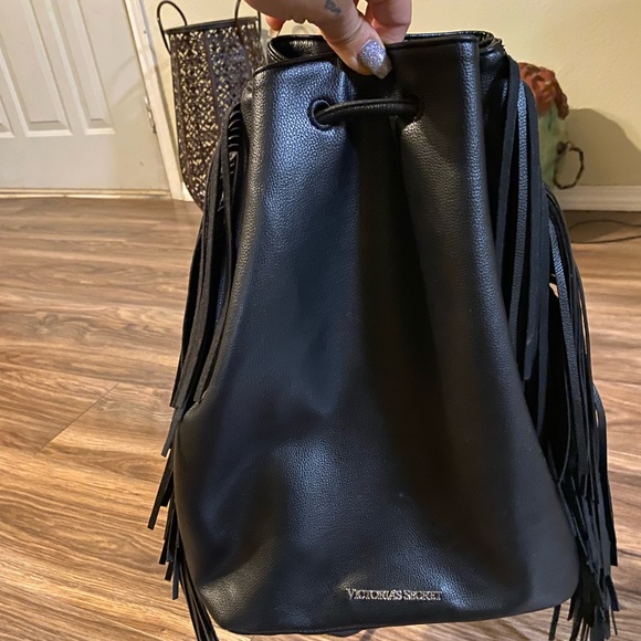 Victoria Secret Leather Fringe Drawstring Bag - Picture 2 of 3